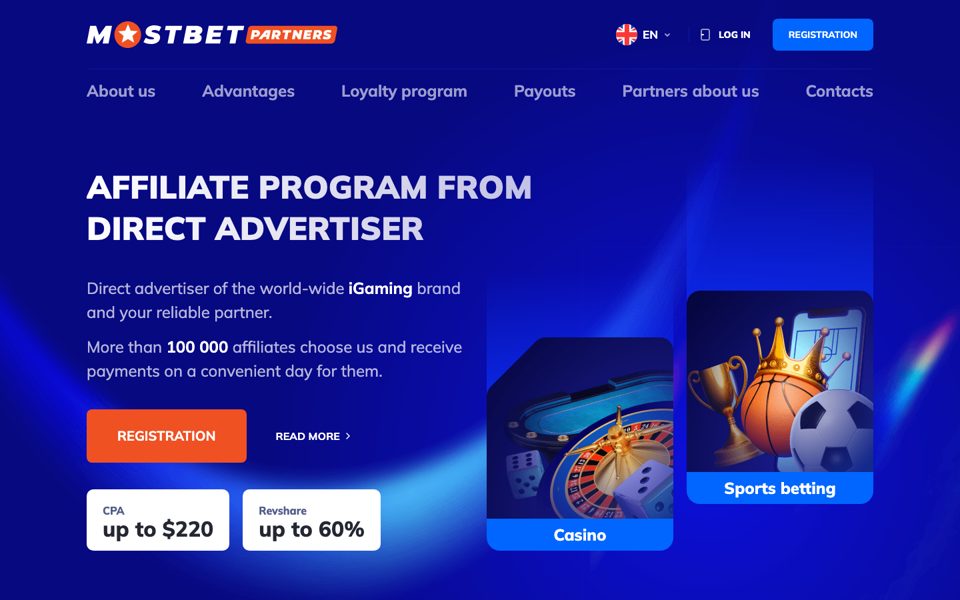 Скриншот сайта партнёрской программы Mostbet Partners