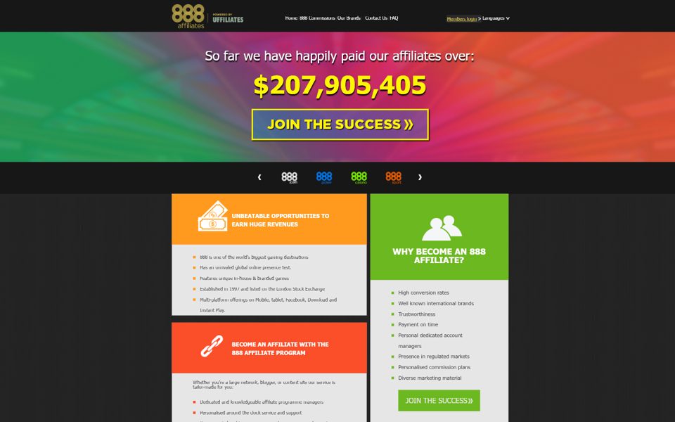 Screenshot of the 888 Affiliates affiliate program website