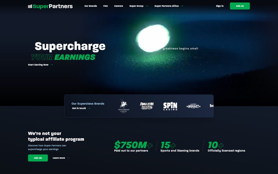 Screenshot of the Super Partners affiliate program website