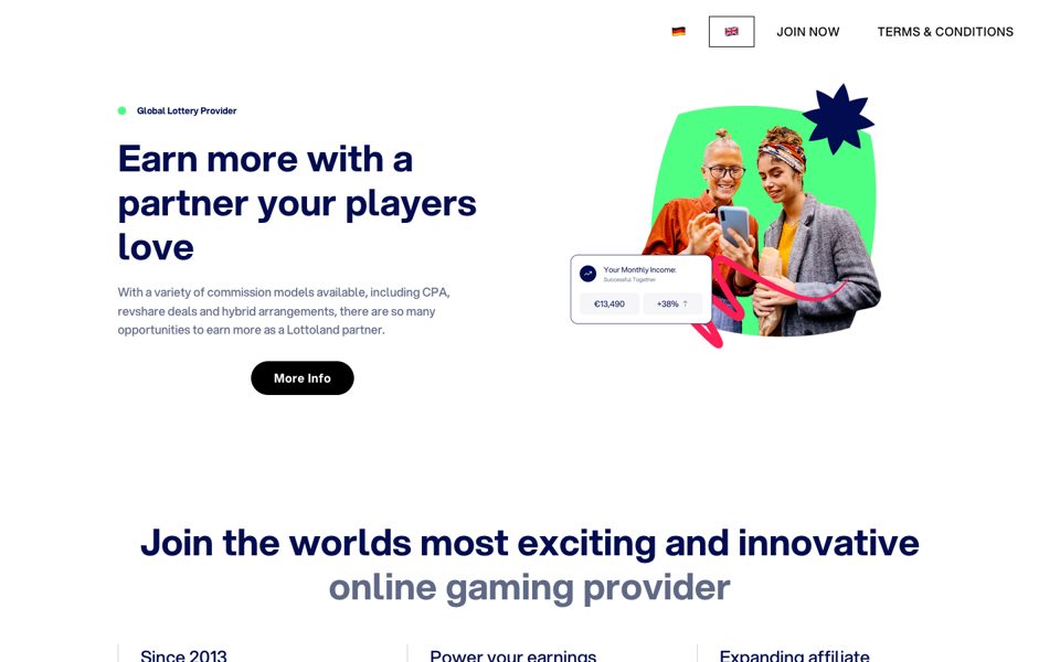Скриншот сайта партнёрской программы Lottoland Affiliates