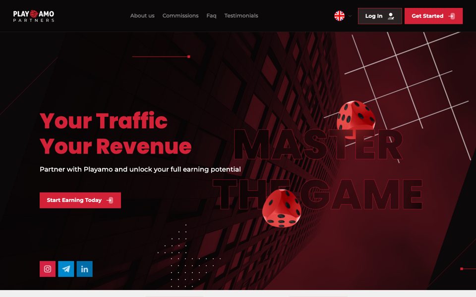 Скриншот сайта партнёрской программы Playamo Partners