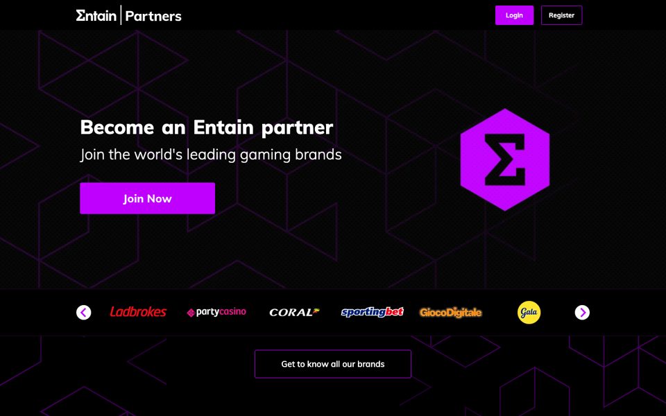 Screenshot of the Entain Partners affiliate program website
