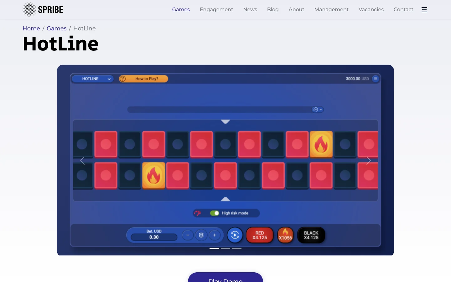 Page of the game HotLine on the site of Spribe