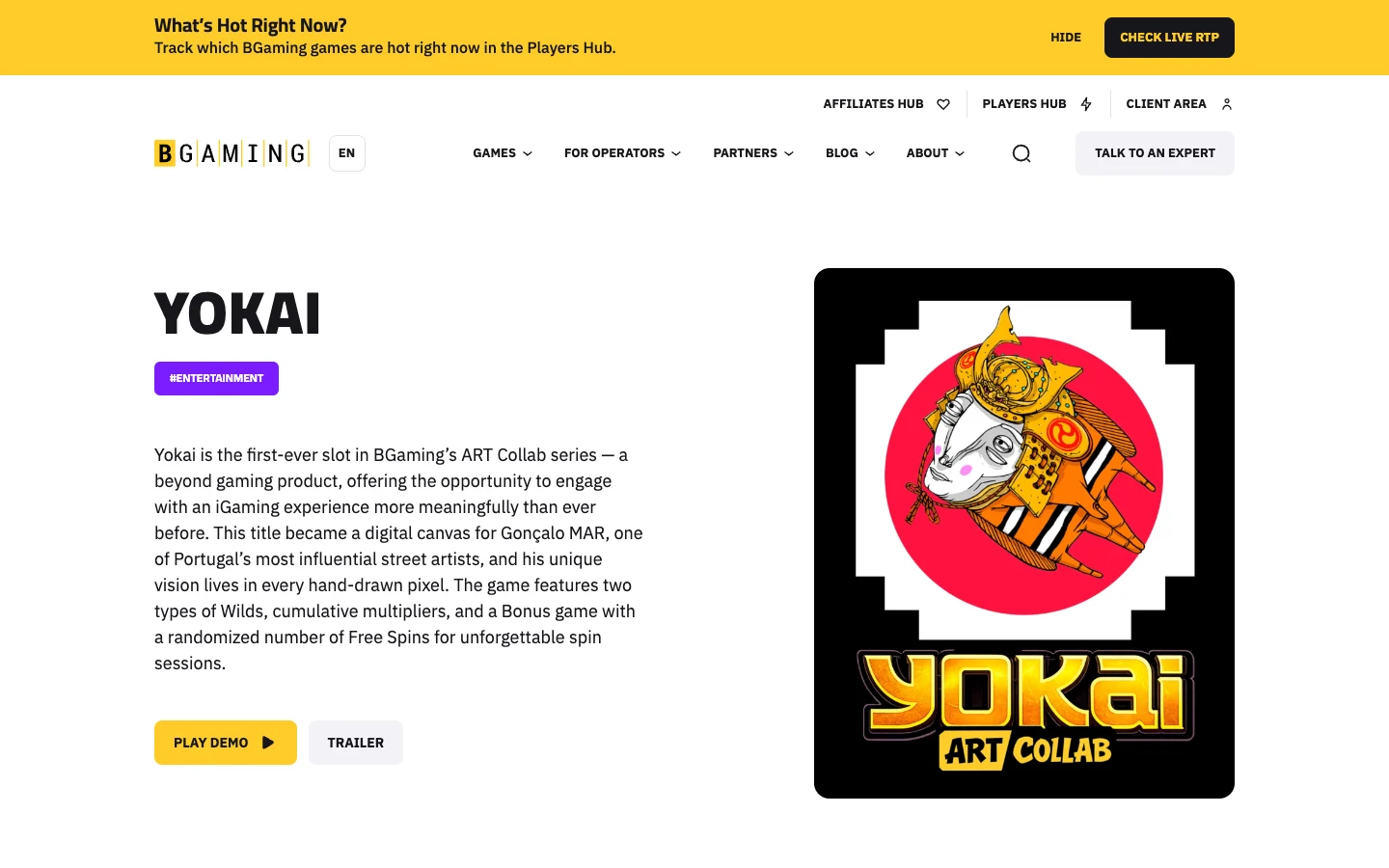 Страница игры Yokai на сайте BGaming