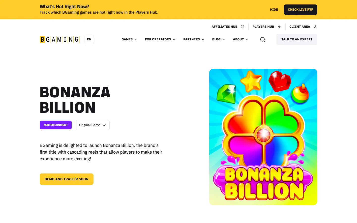 Страница игры Bonanza Billion на сайте BGaming