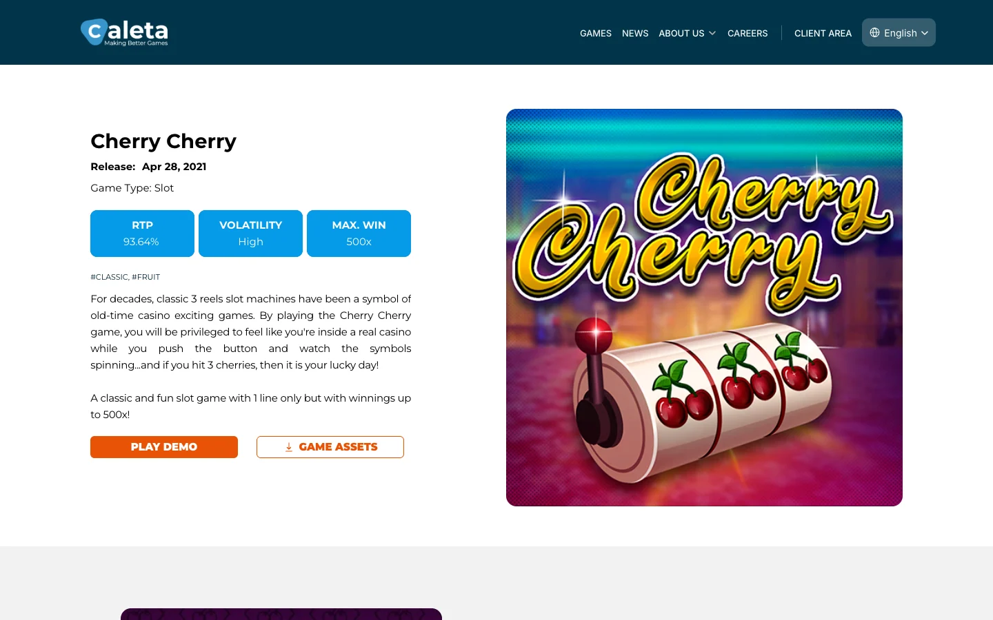 Страница игры Cherry Cherry на сайте Caleta Gaming