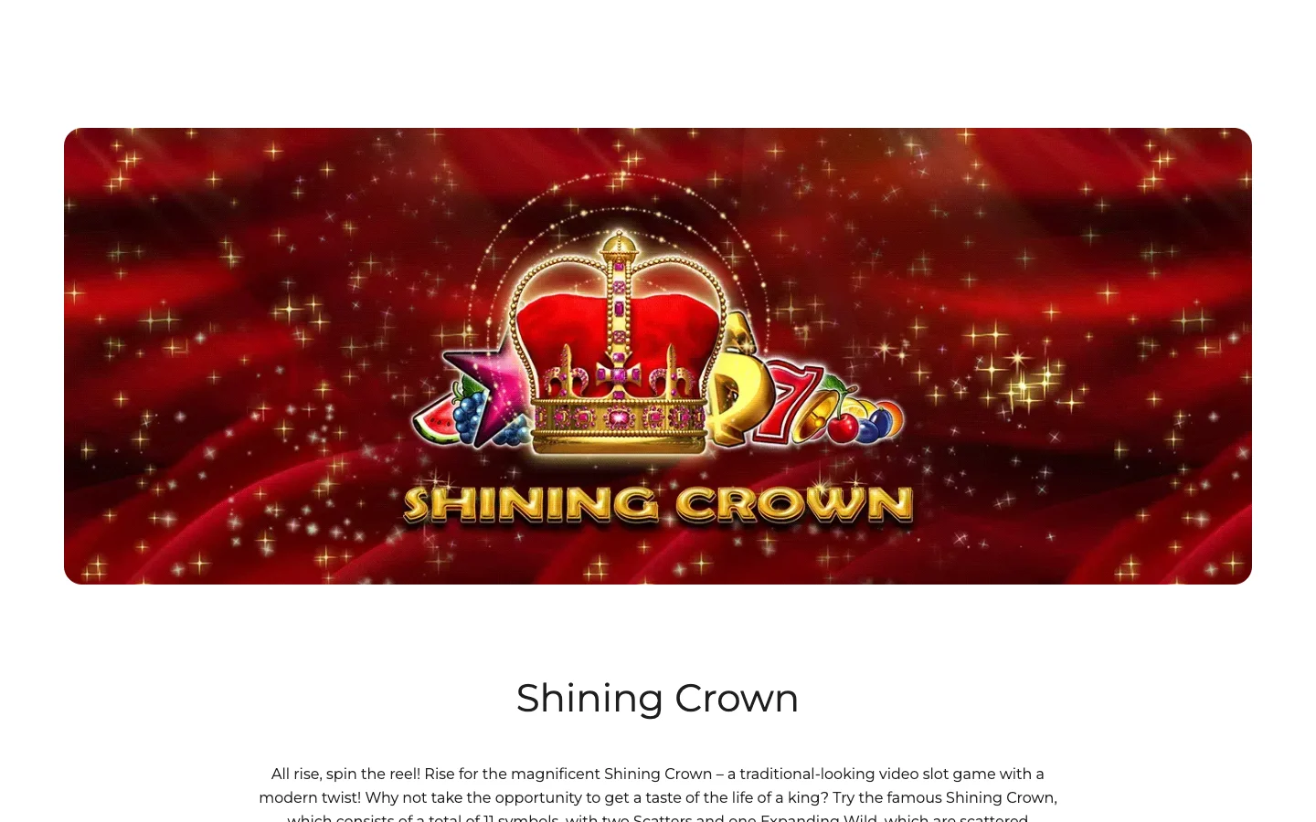 Page of the game Shining Crown on the site of Amusnet