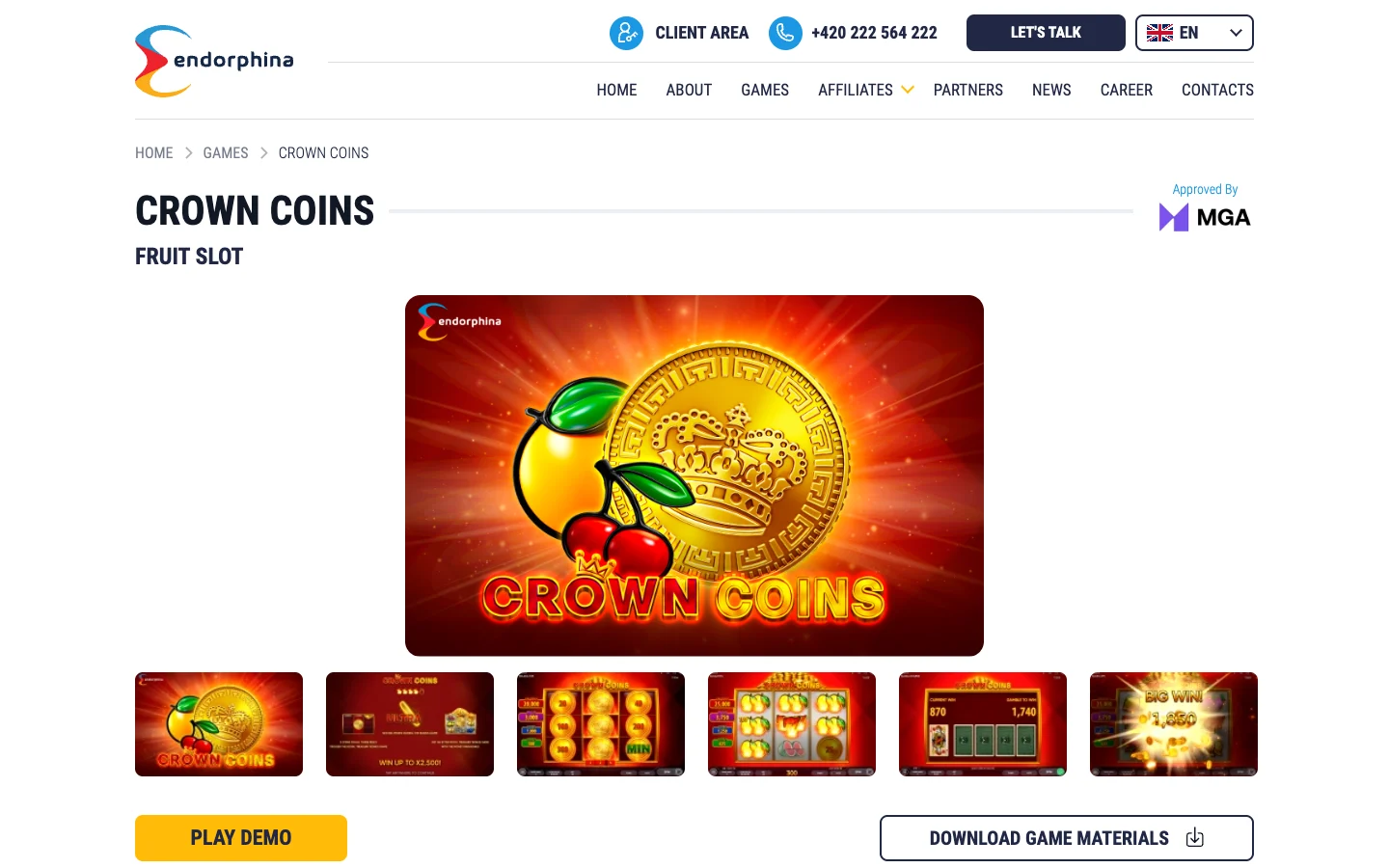 Страница игры Crown Coins на сайте Endorphina