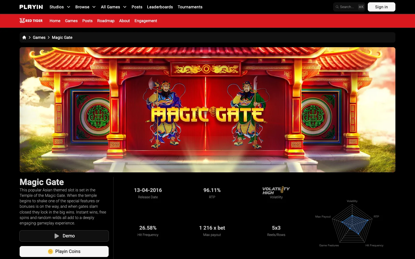 Страница игры Magic Gate на сайте Red Tiger