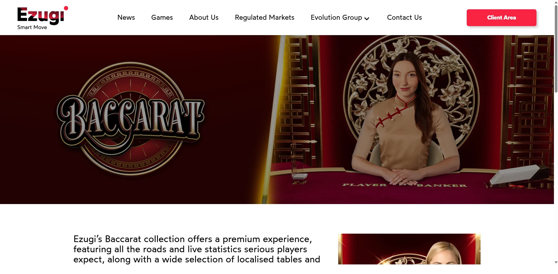 Страница игры Baccarat на сайте Ezugi