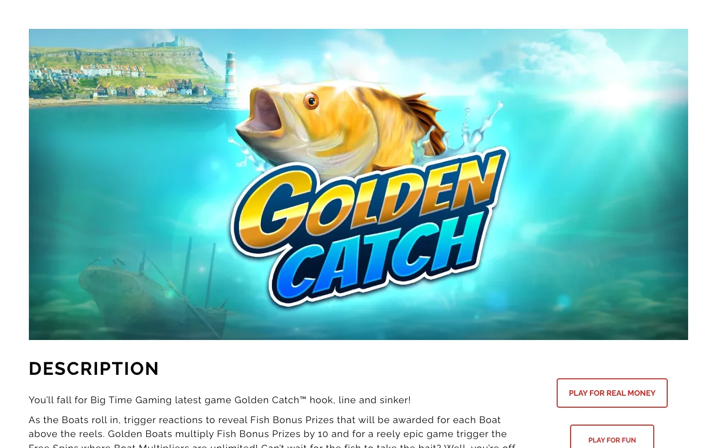 Страница игры Golden Catch на сайте Big Time Gaming