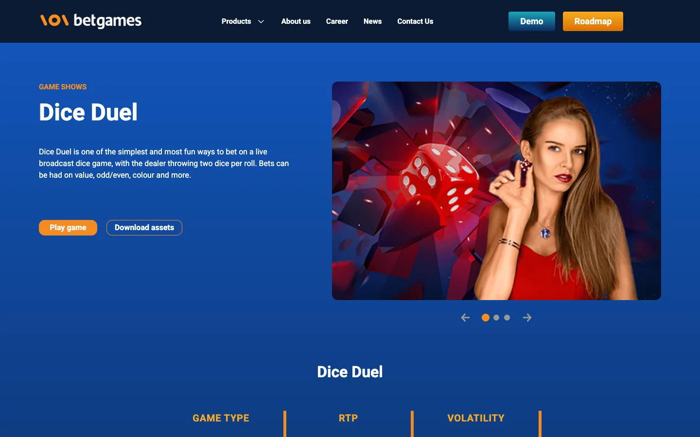 Страница игры Dice Duel на сайте BetGames