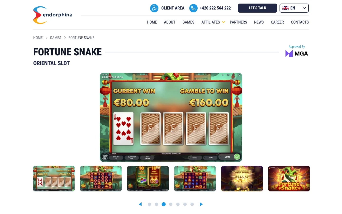 Страница игры Fortune Snake на сайте Endorphina