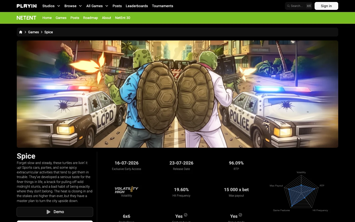 Page of the game Spice on the site of NetEnt