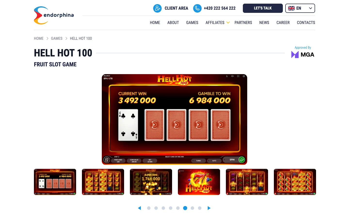 Страница игры Hell Hot 100 на сайте Endorphina