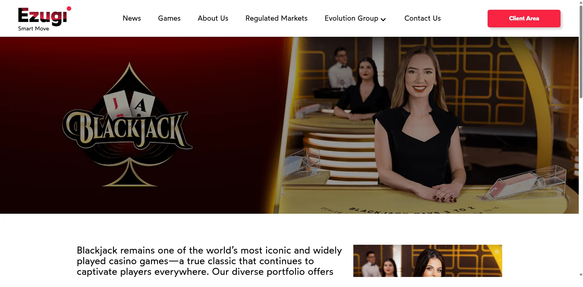 Страница игры Blackjack на сайте Ezugi