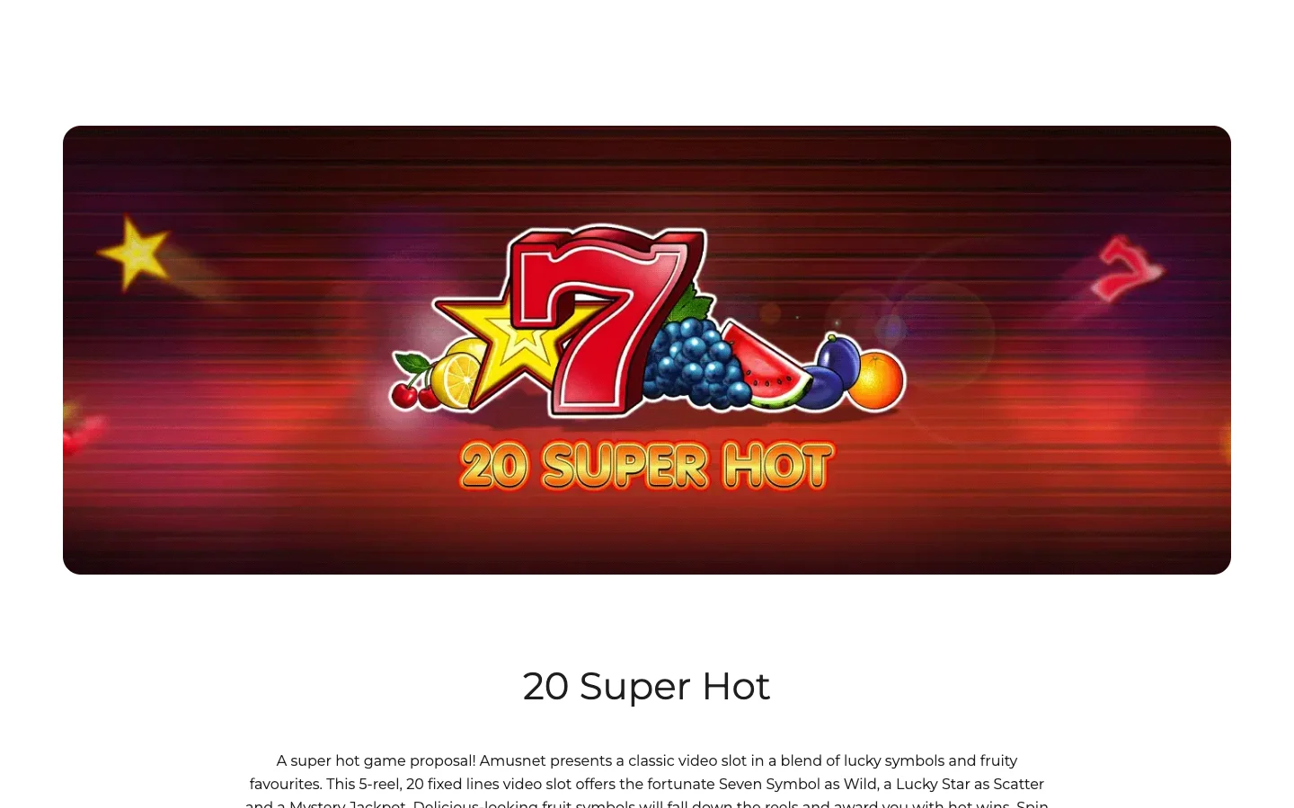 Page of the game 20 Super Hot on the site of Amusnet