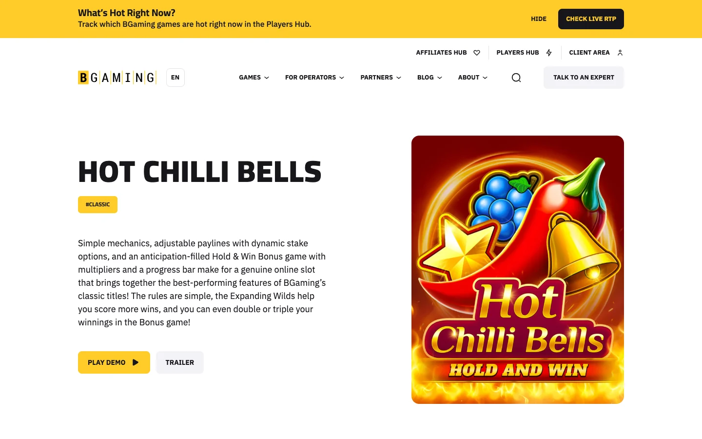 Страница игры Hot Chilli Bells на сайте BGaming