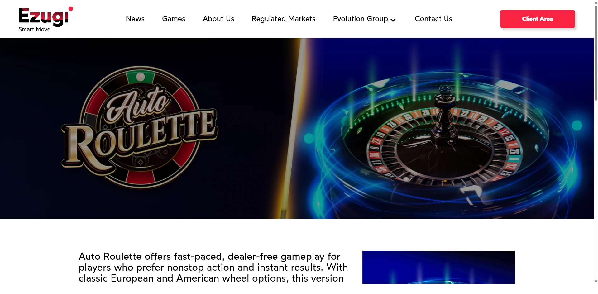 Страница игры Auto Roulette на сайте Ezugi