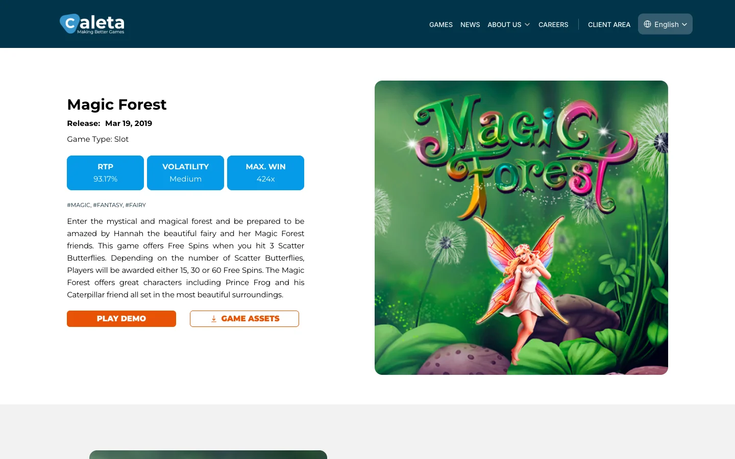 Страница игры Magic Forest на сайте Caleta Gaming