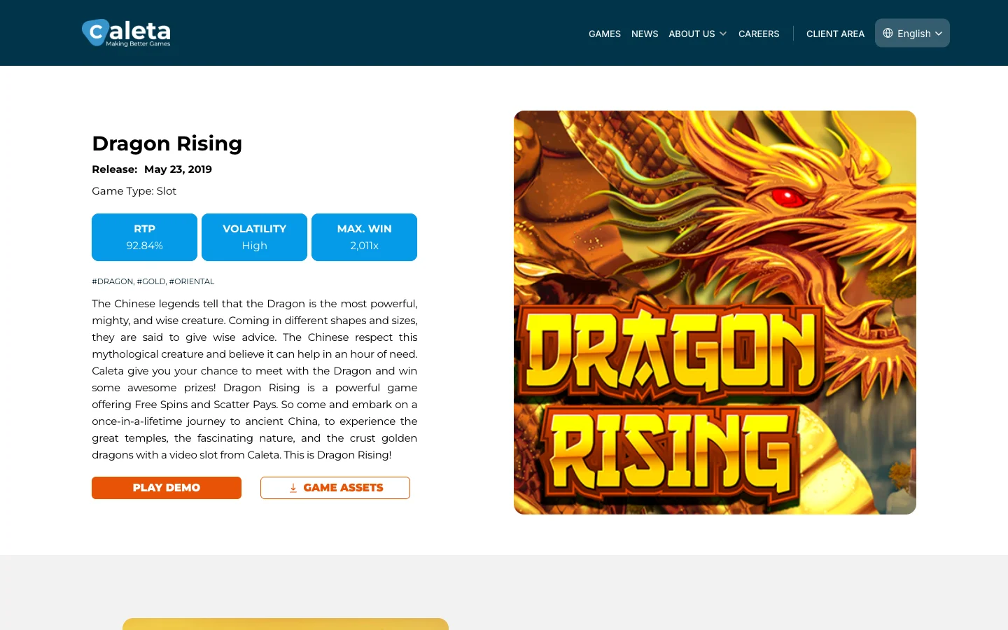 Страница игры Dragon Rising на сайте Caleta Gaming