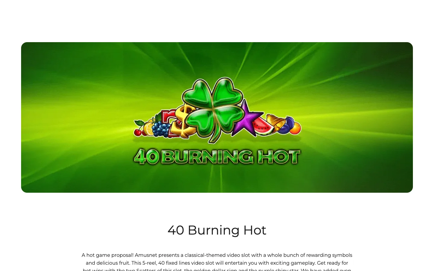 Page of the game 40 Burning Hot on the site of Amusnet