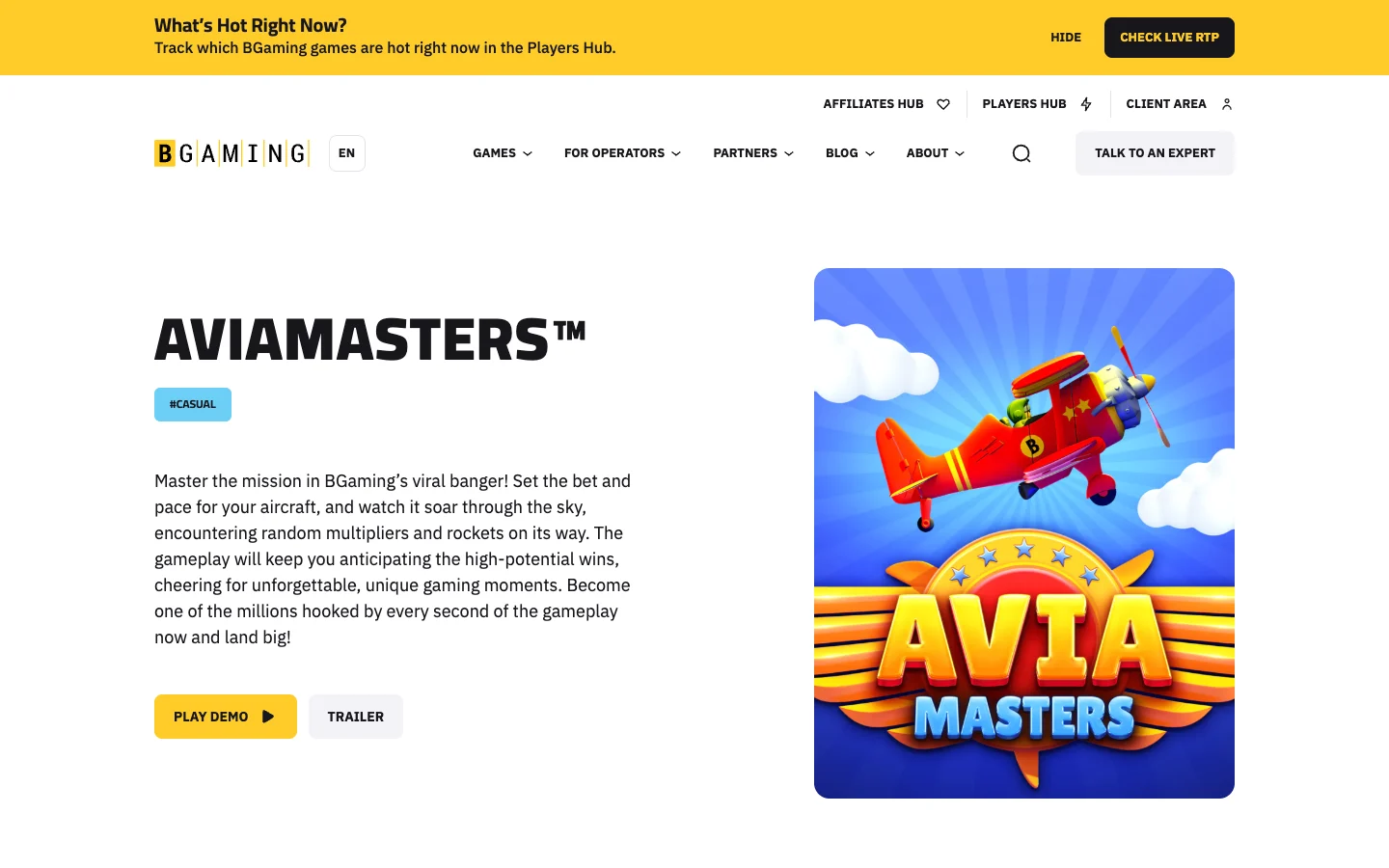 Страница игры Aviamasters на сайте BGaming