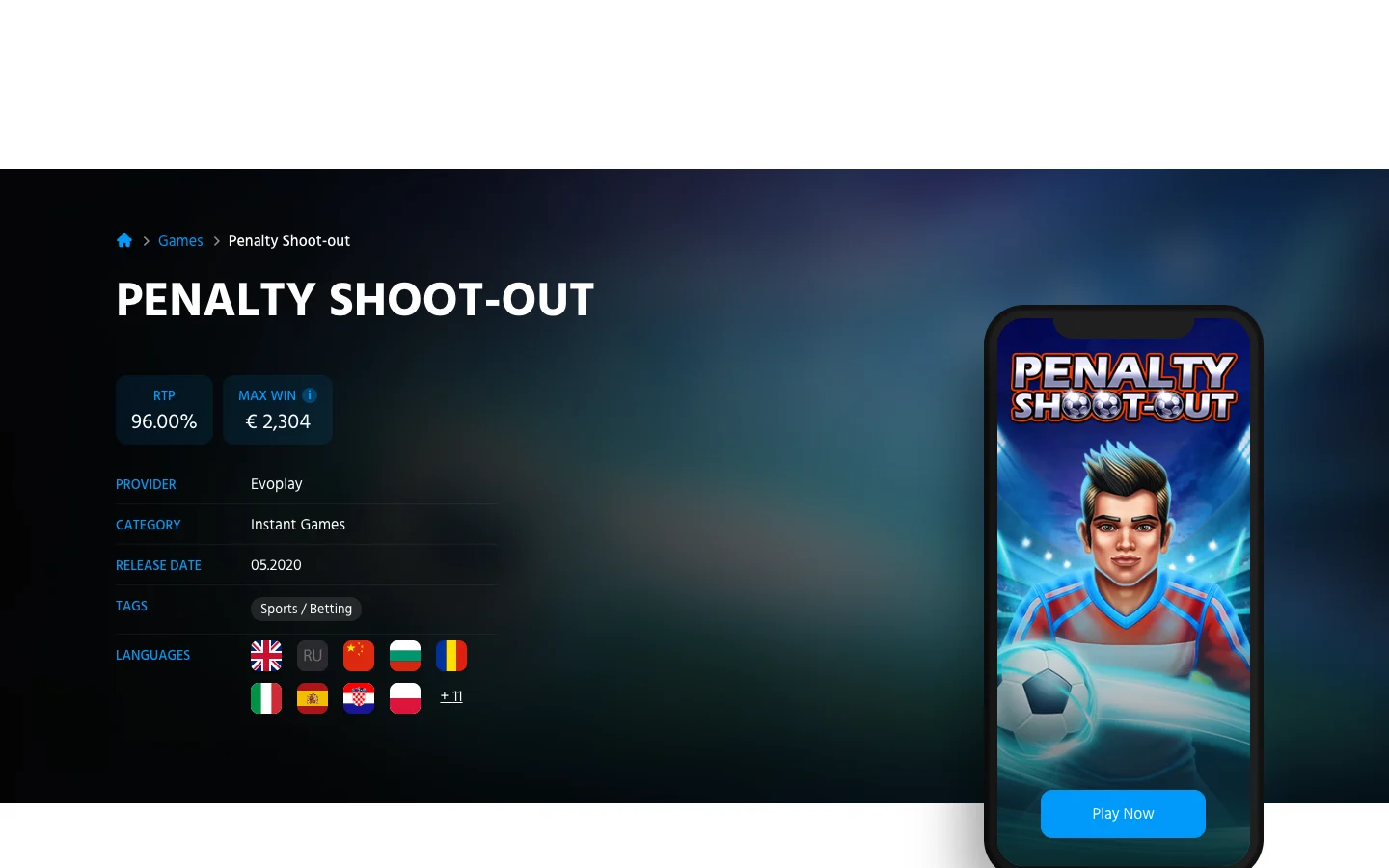 Page of the game Penalty Shoot-out on the site of Evoplay