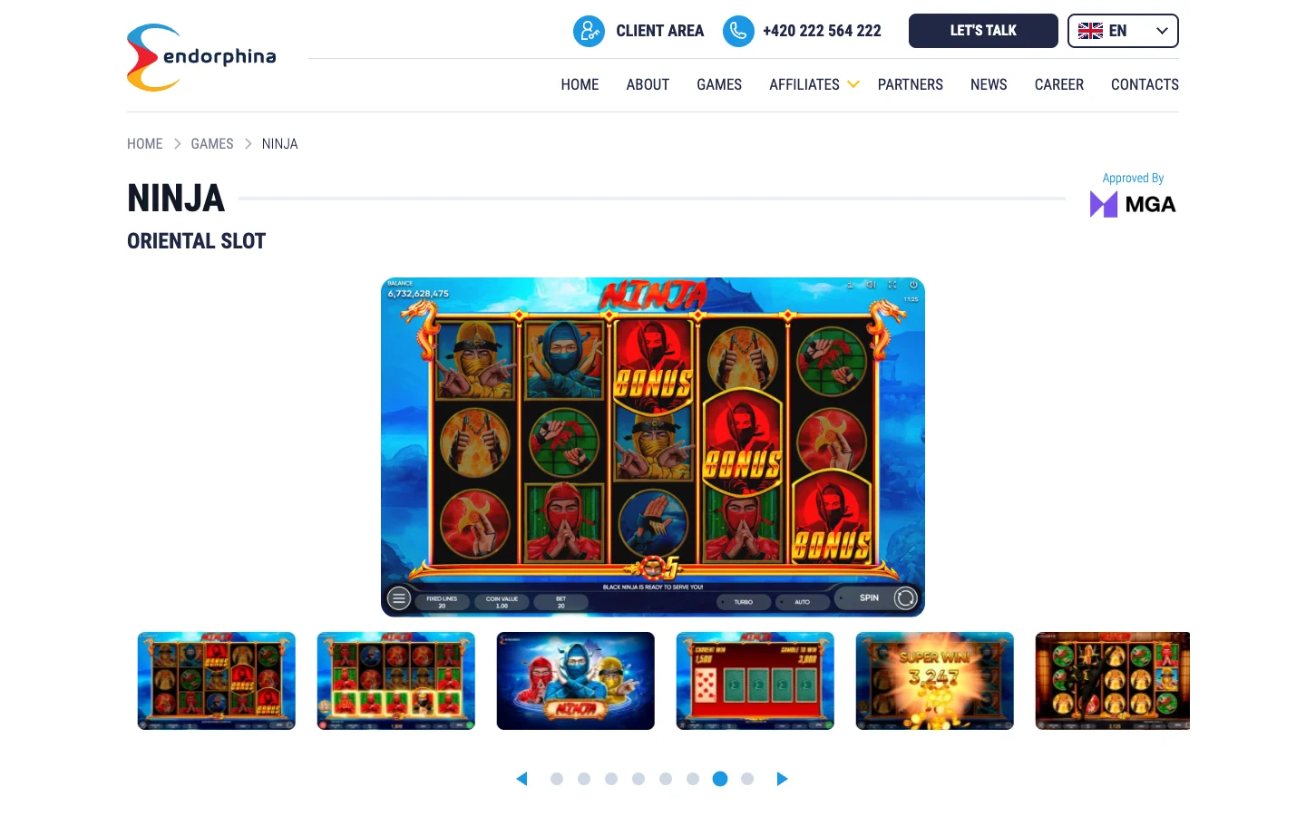Страница игры Ninja на сайте Endorphina