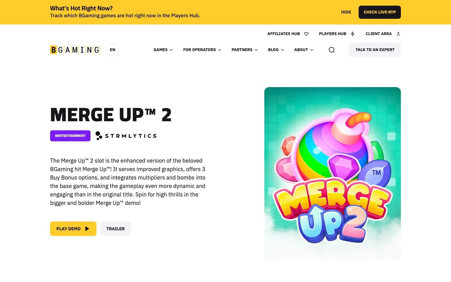 Страница игры Merge Up 2 на сайте BGaming