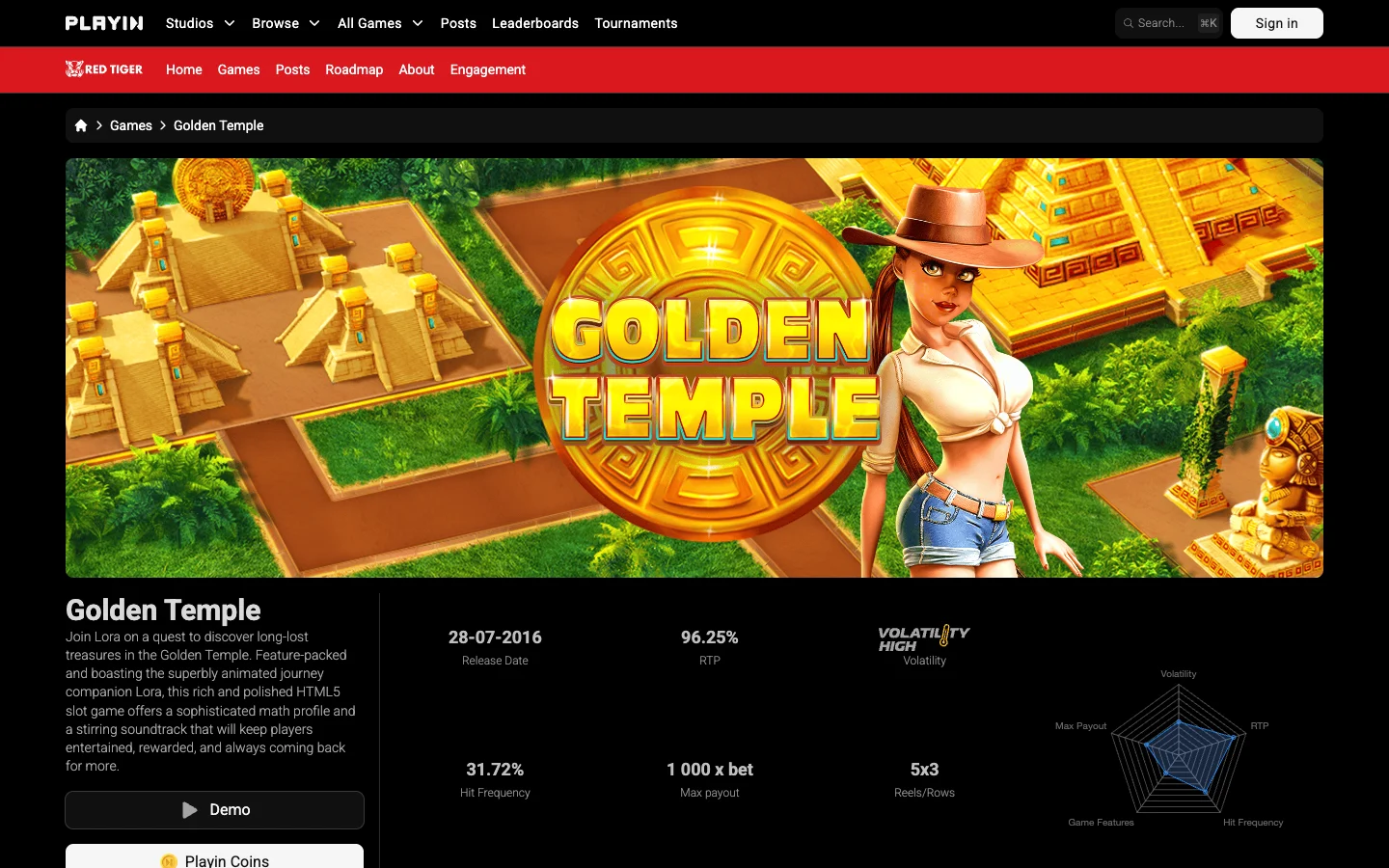 Страница игры Golden Temple на сайте Red Tiger