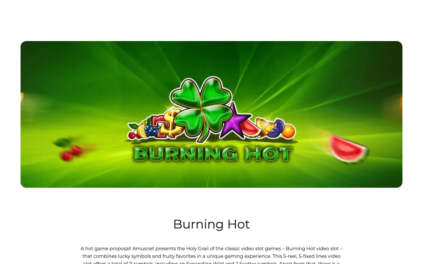 Page of the game Burning Hot on the site of Amusnet