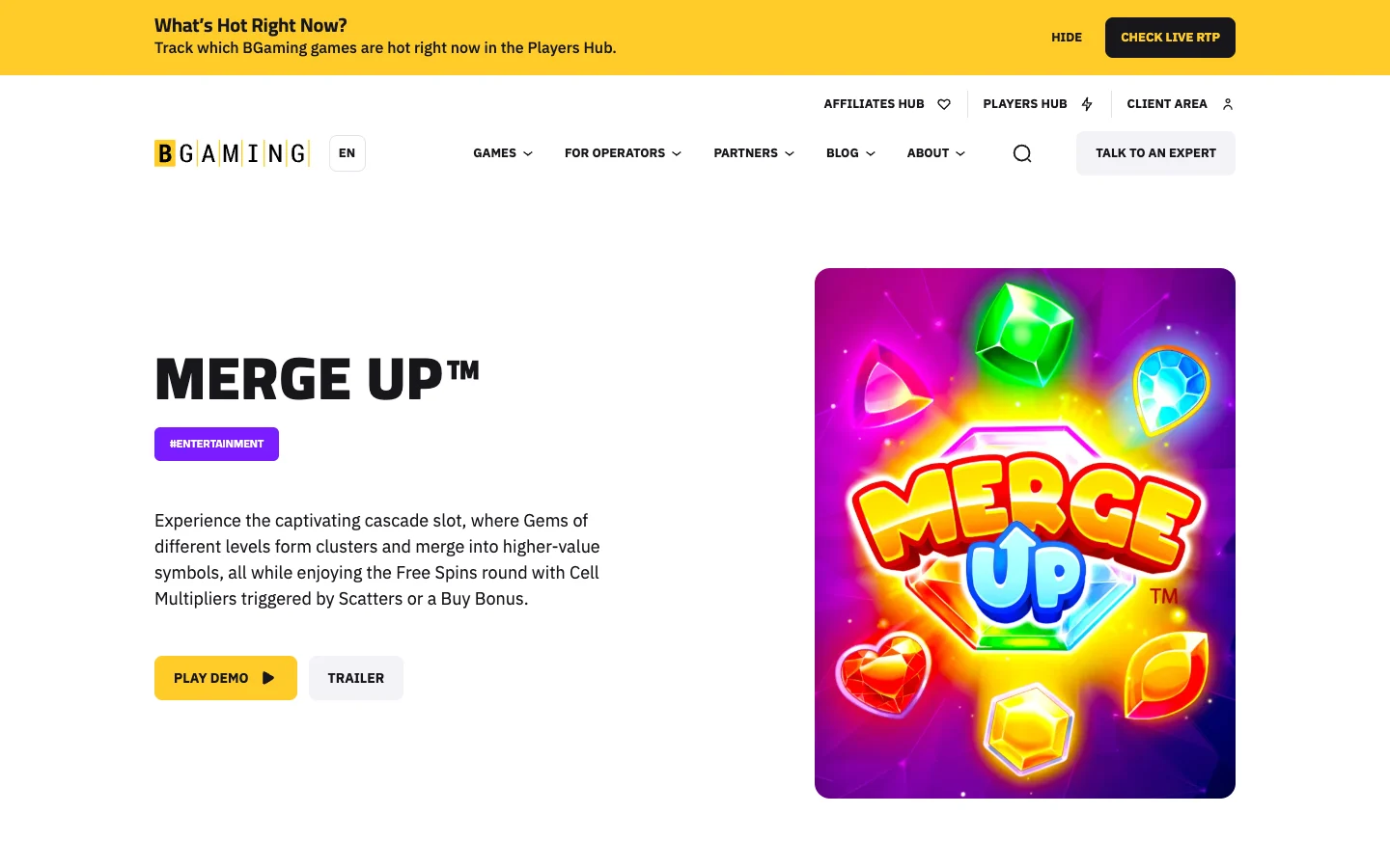 Страница игры Merge Up на сайте BGaming