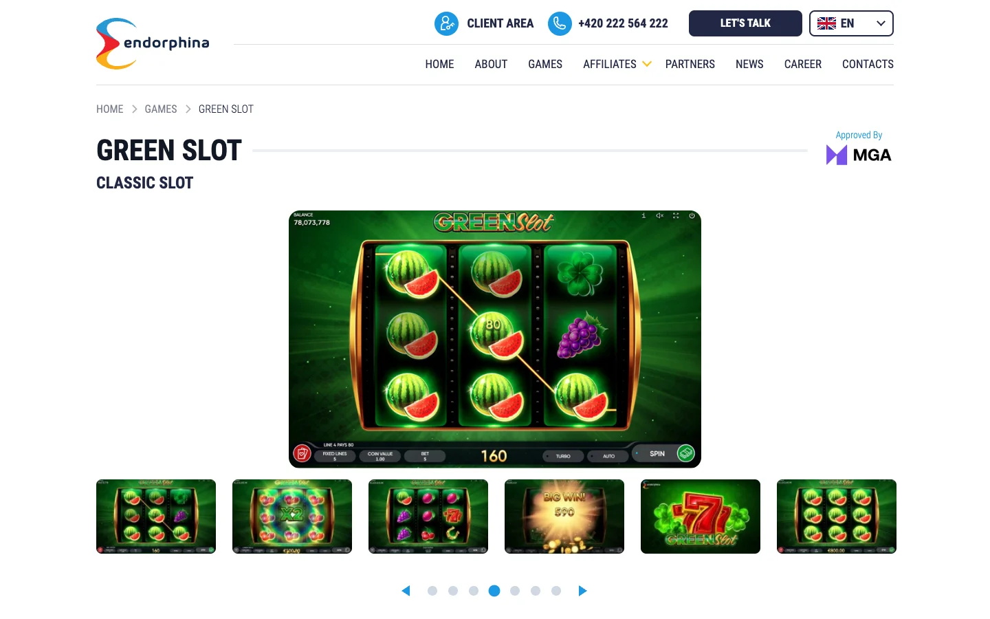 Страница игры Green Slot на сайте Endorphina