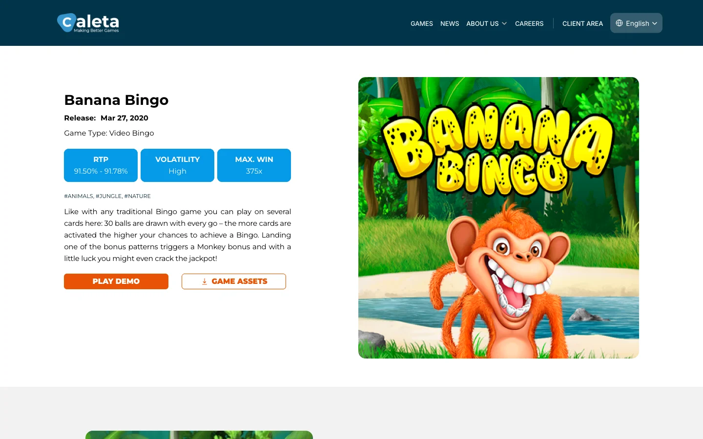 Страница игры Banana Bingo на сайте Caleta Gaming