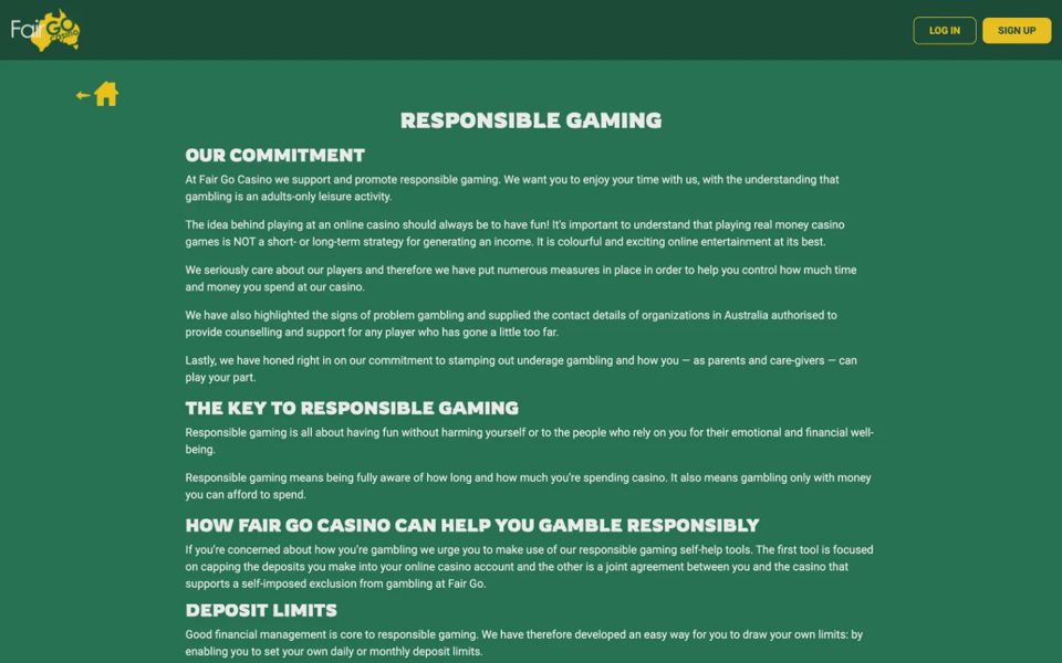 Ответственная игра на Fair Go Casino