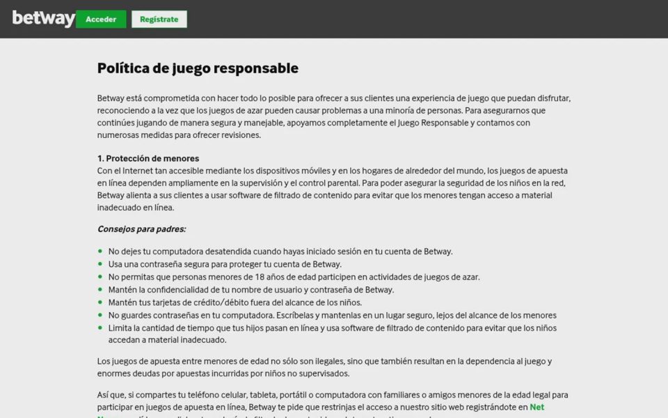 Ответственная игра на Betway