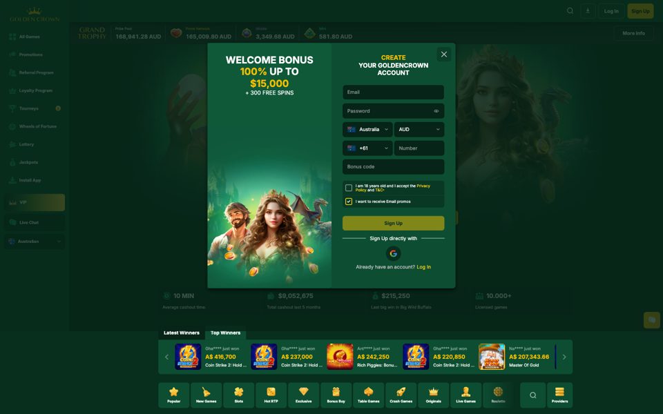 Golden Crown Casino registration form
