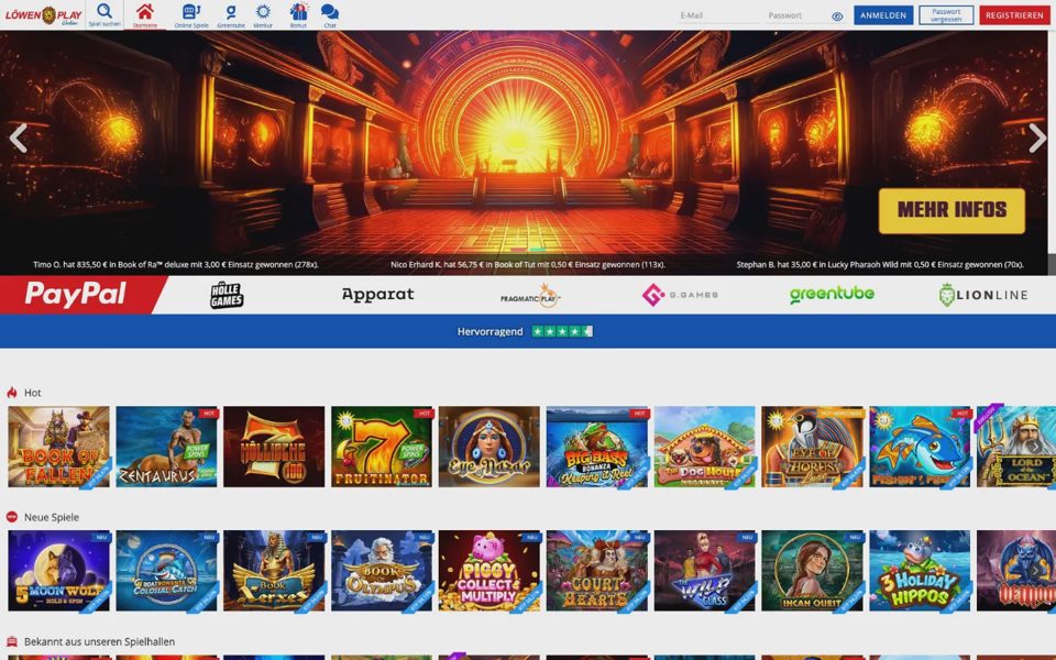 Главная страница Löwen Play