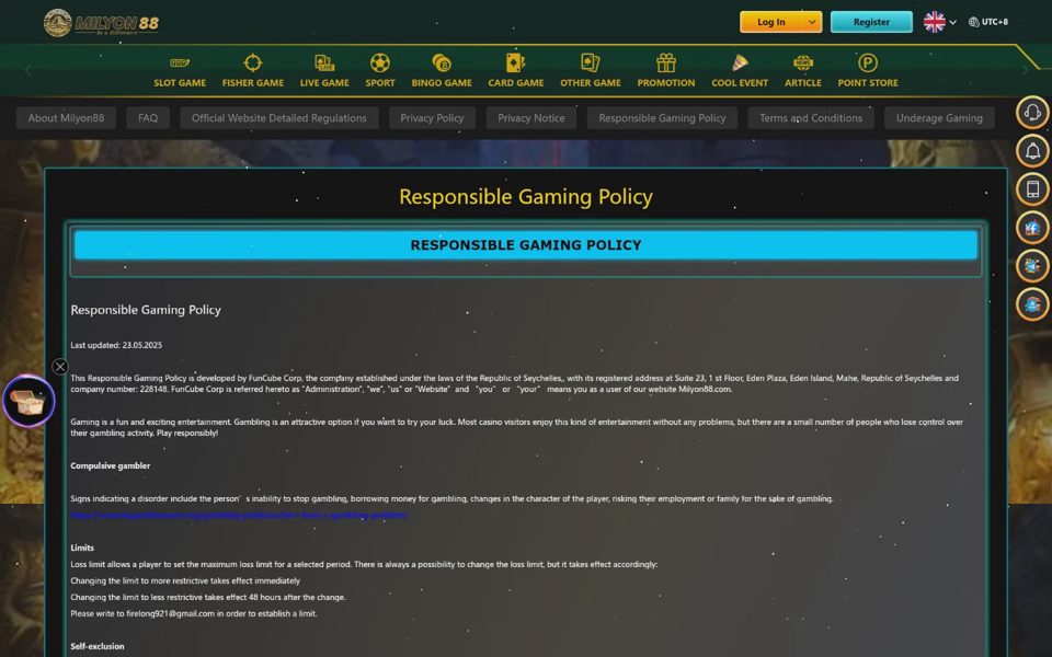 Responsible gaming at Milyon88