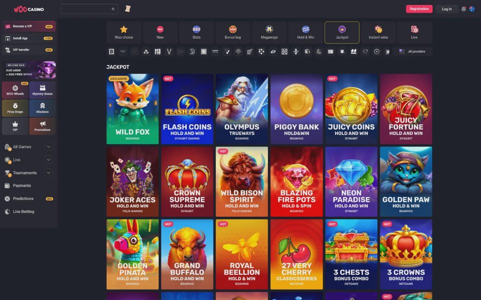 Джекпоты Woocasino