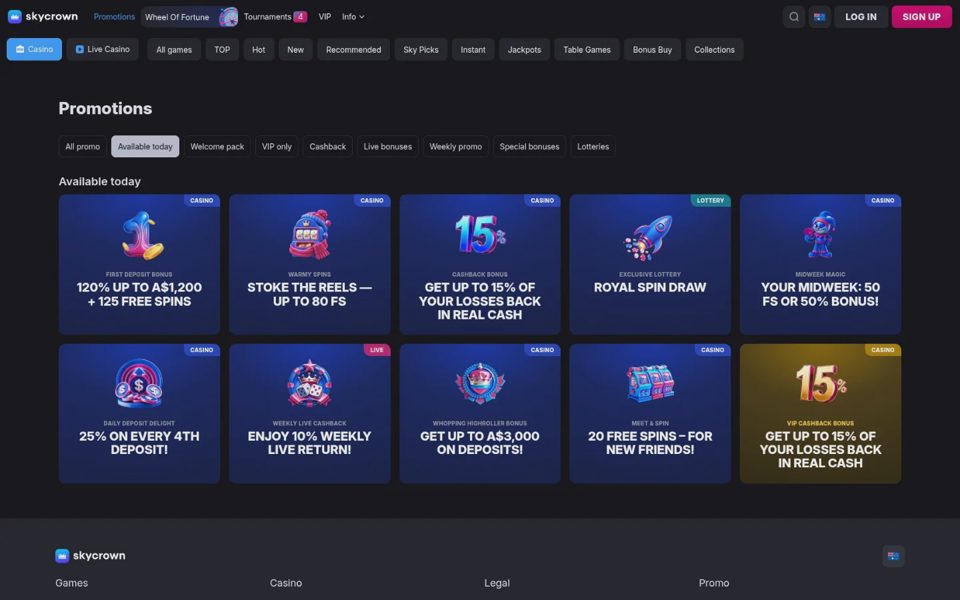 Skycrown bonuses and promotions