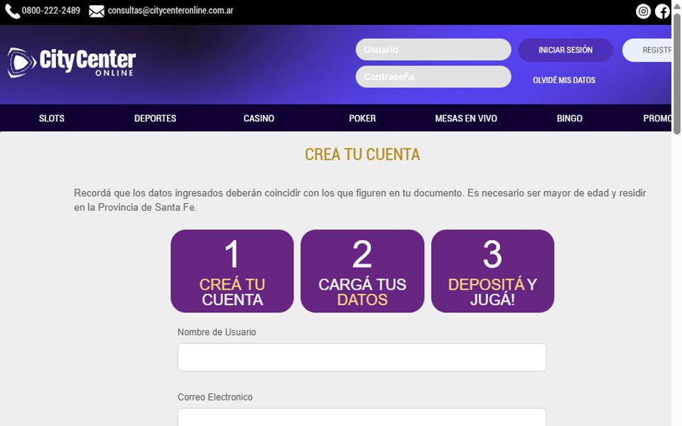 City Center Online registration form