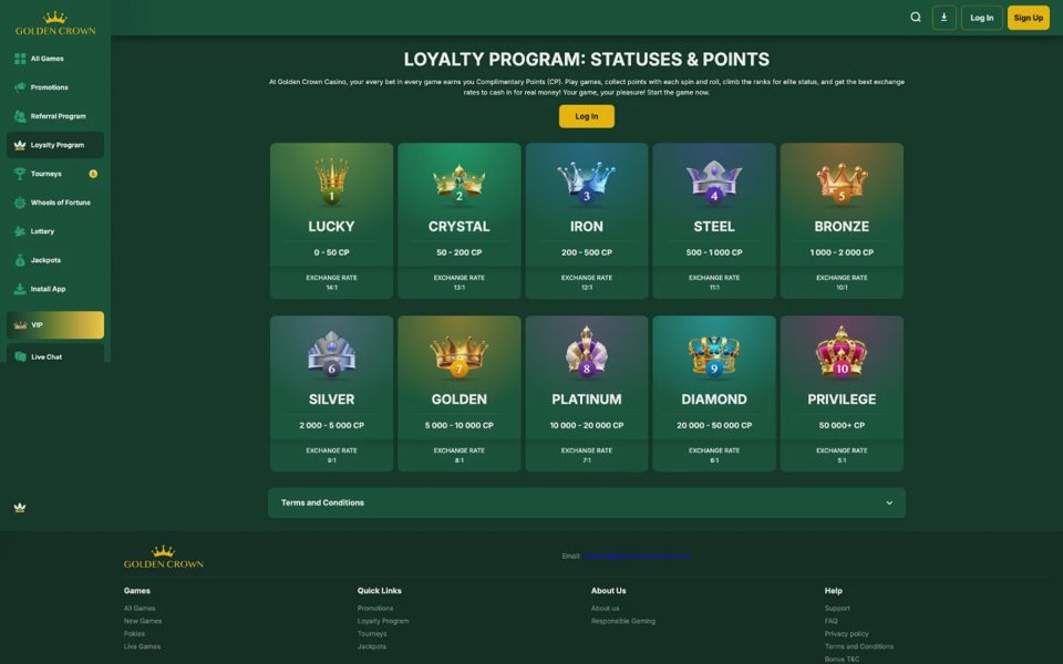 Golden Crown Casino loyalty programme