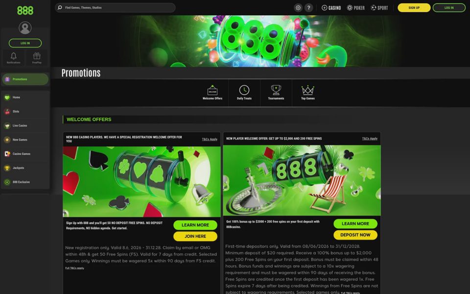 Бонусы и акции 888 Casino