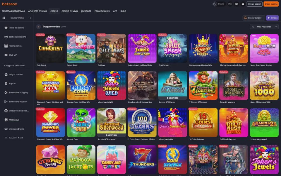 Каталог казино Betsson