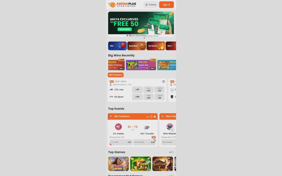 ArenaPlus home page