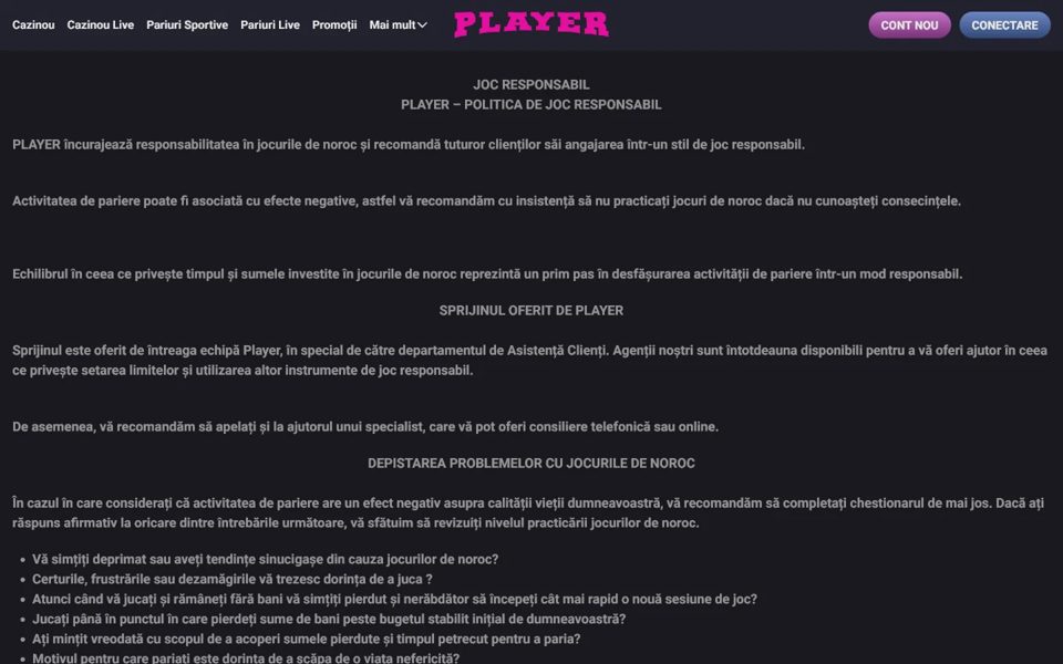 Ответственная игра на Player