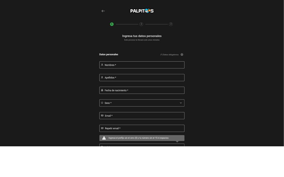 Форма регистрации Pálpitos