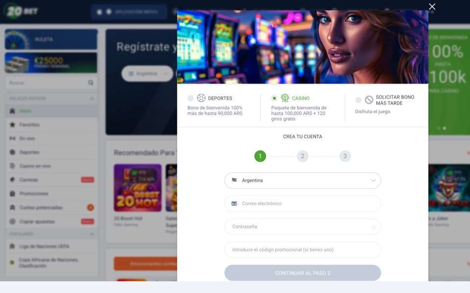 Форма регистрации 20bet